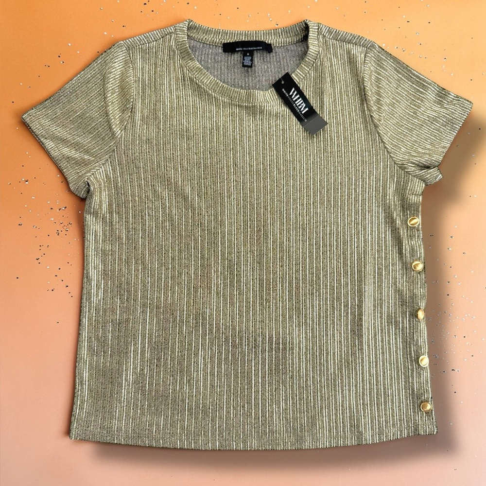White House Black Market Metallic Ribbed Knit Shell - Silver Taupe - Picture 2 of 8